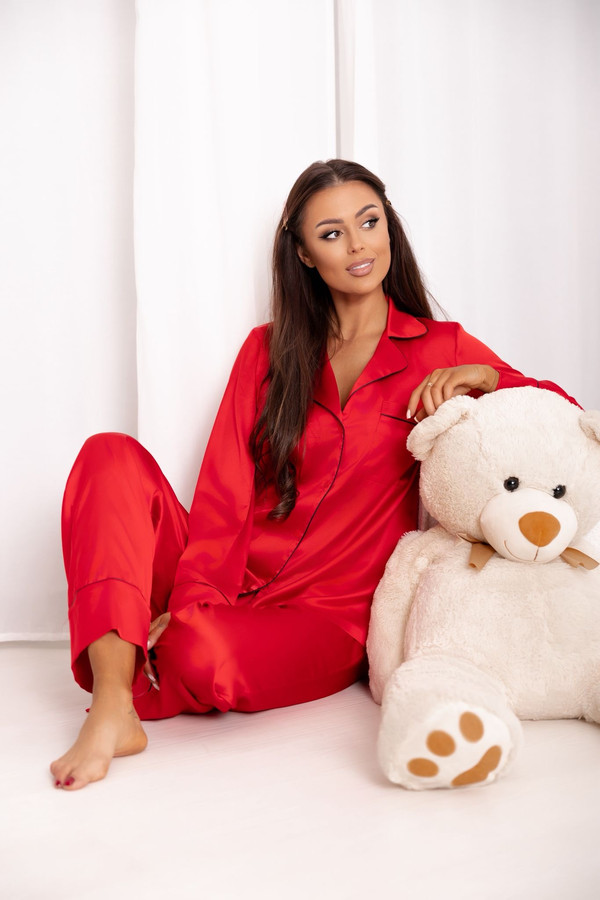 Piżama damska z wiskozy, z długimi spodniami Me Gusta, czerwona