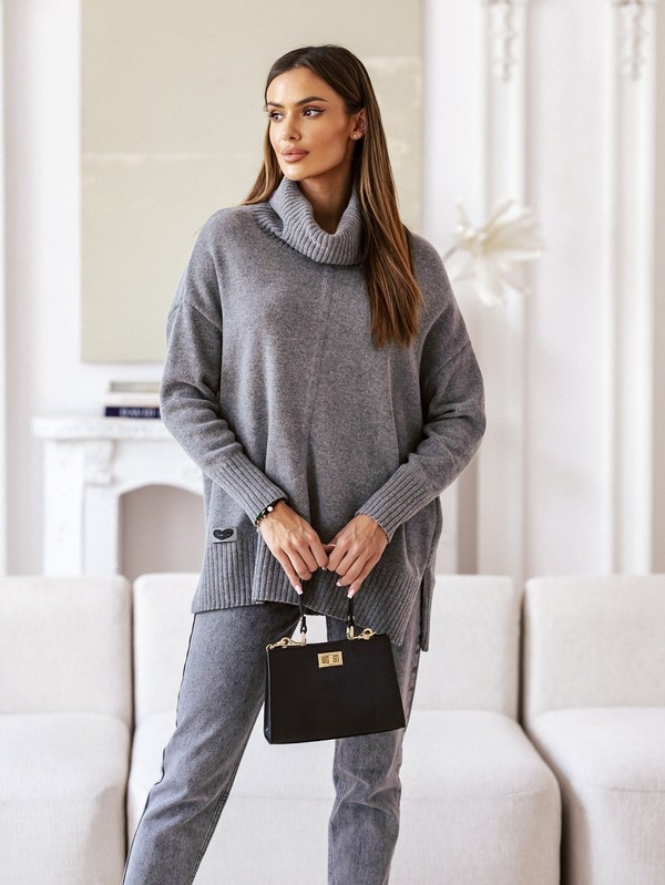 Sweter damski wełniany golf JOSE Madame Sue, ciemny szary