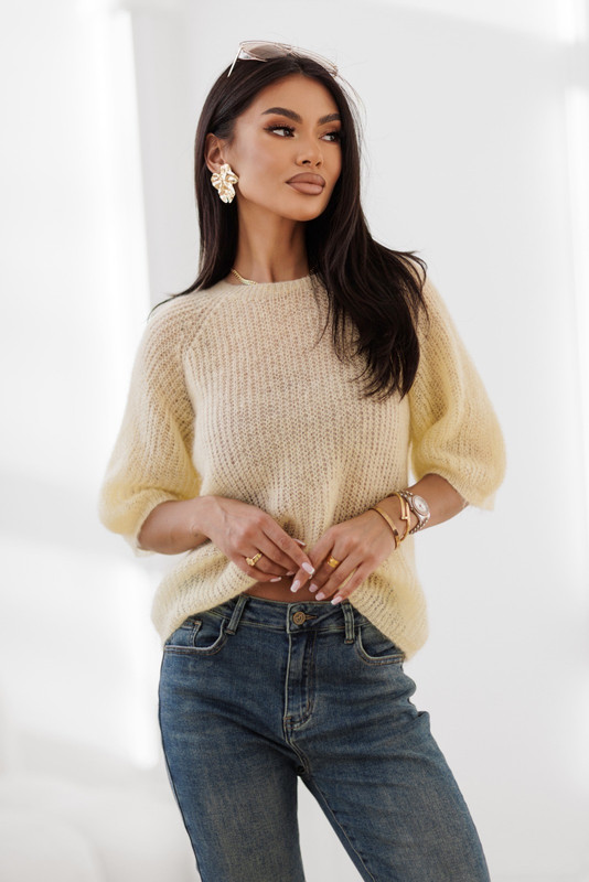 Sweter damski z krótkim rękawem MELLOW, super kid moher Madame Sue