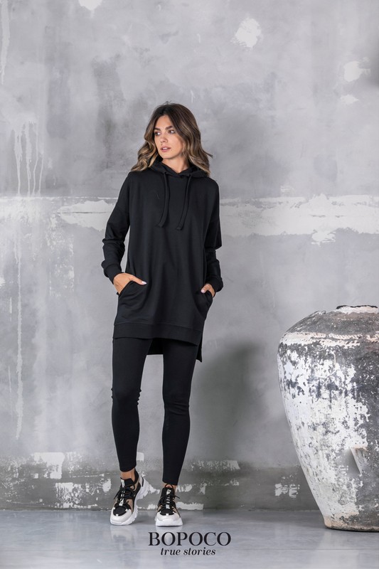 Bluza długa z kapturem COMFY BOPOCO czarny