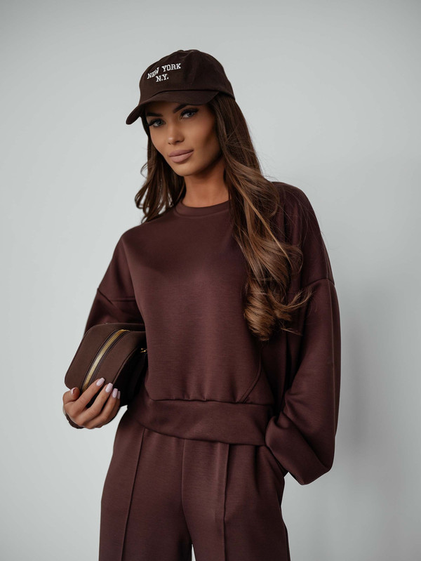 Komplet dresowy bez kaptura PASTEL, "Masełko" z wiskozy czekoladowy