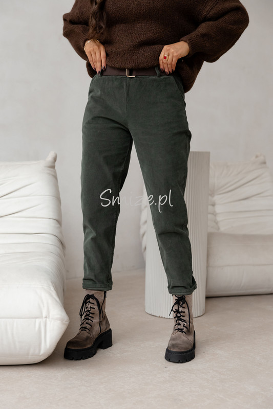 Damskie spodnie sztruksowe, khaki