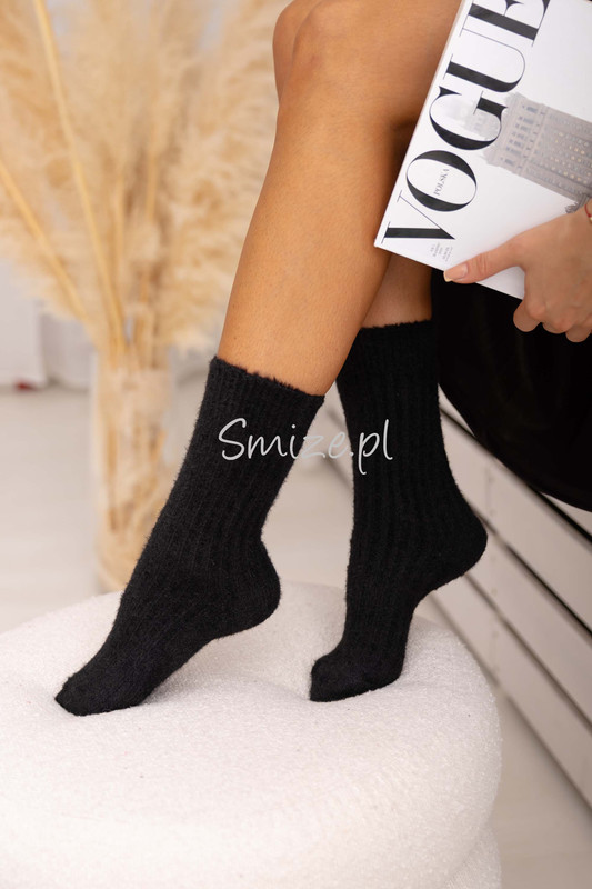 Skarpetki z angory, prążkowane, czarne