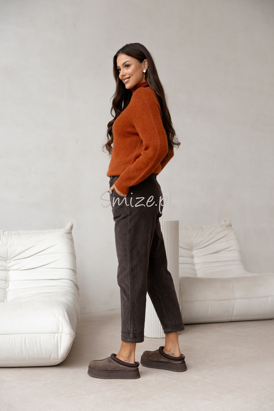 Damskie spodnie sztruksowe, czekoladowe