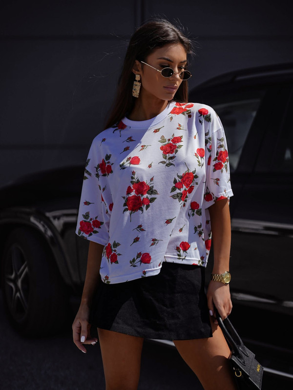 T-shirt w róże z gumką Lenoshka