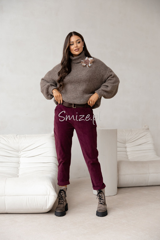 Damskie spodnie sztruksowe, bordowe