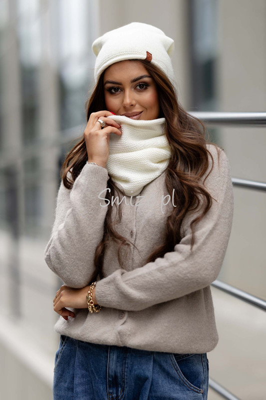 Komplet Czapka i Komin LOVELY śmietankowy