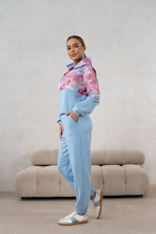 Komplet dresowy z wiskozy Flowers błękitny