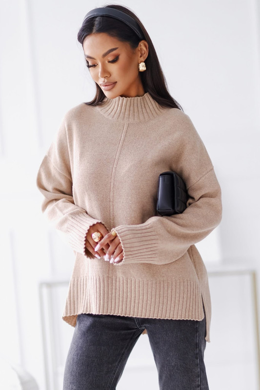 Sweter damski wełniany AURA, beżowy Madame Sue