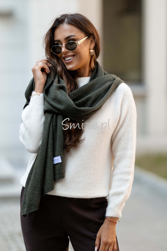 Szal kaszmirowy khaki CASHMERE
