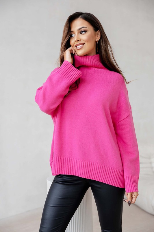 Sweter damski wełniany golf KELLY fuksja Madame Sue