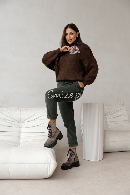 Damskie spodnie sztruksowe, khaki