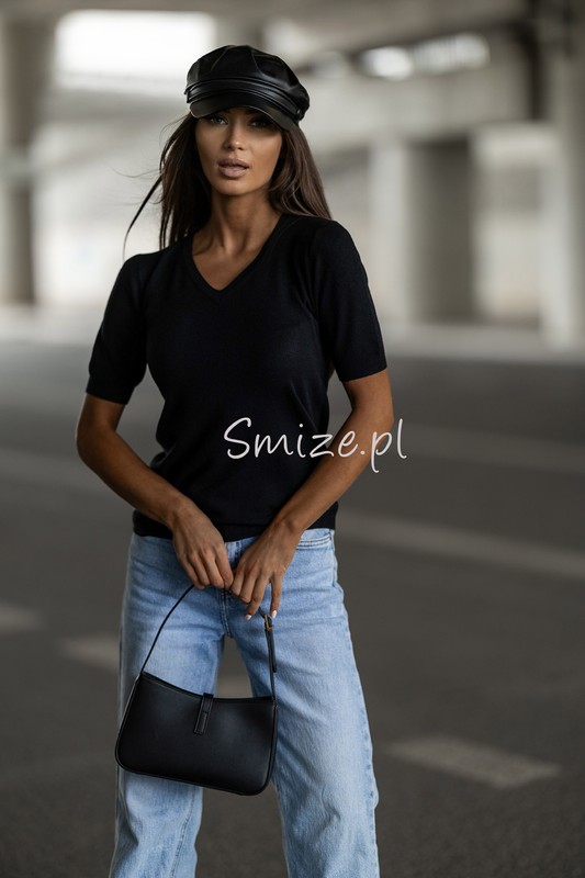 Cienki Sweterek krótki rękaw CLASSY V-neck