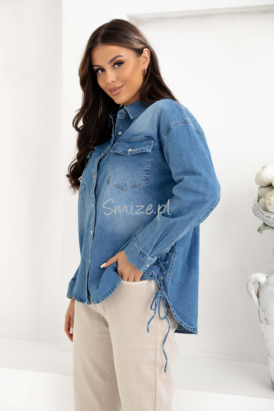 Koszula jeansowa damska z wiązaniem