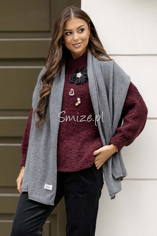 Szal kaszmirowy ciemny szary CASHMERE