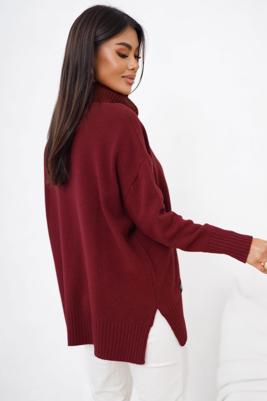Sweter damski wełniany golf JOSE Madame Sue, bordowy
