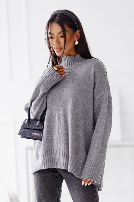 Sweter damski wełniany AURA, ciemny szary Madame Sue