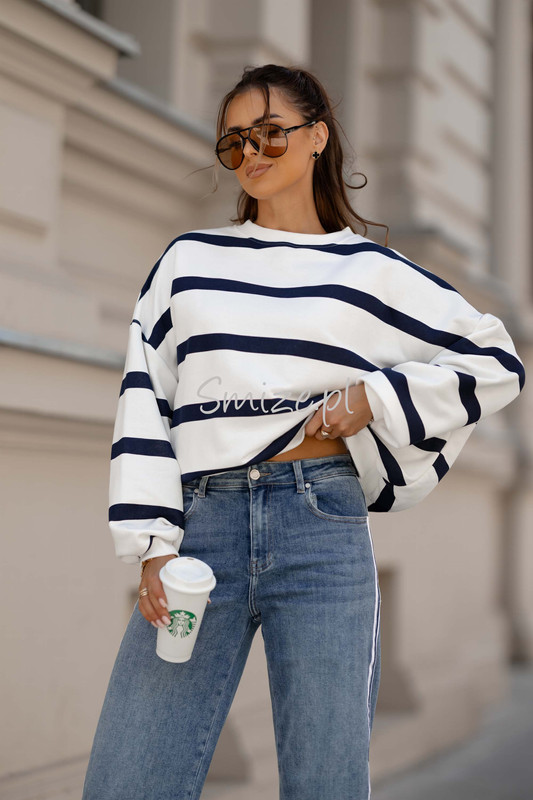 Bluza oversize Stripe w granatowe paski