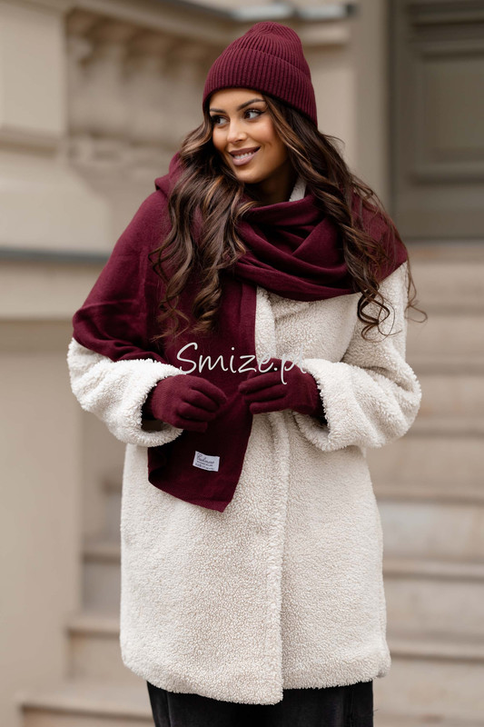 Komplet kaszmirowy  z rękawiczkami,  CASHMERE, bordowy
