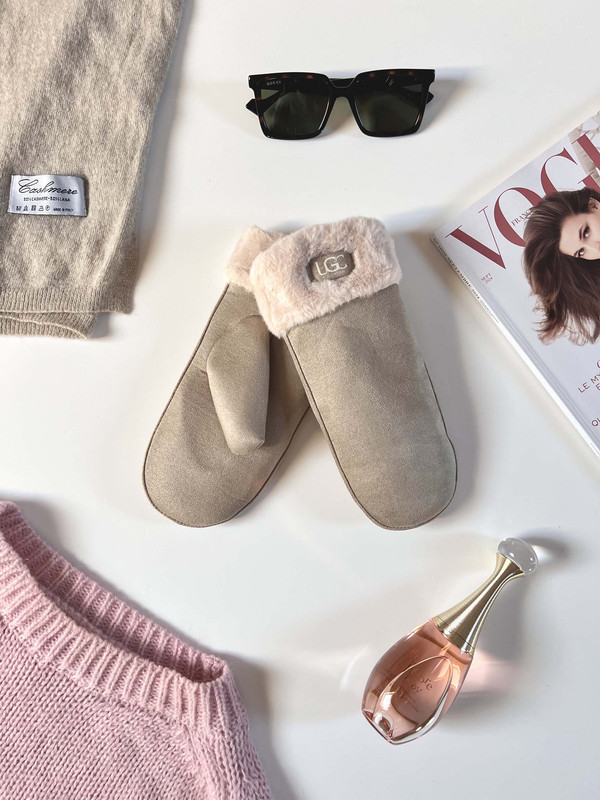 Rękawiczki jednopalczaste - ciepłe i stylowe - kamienny beż