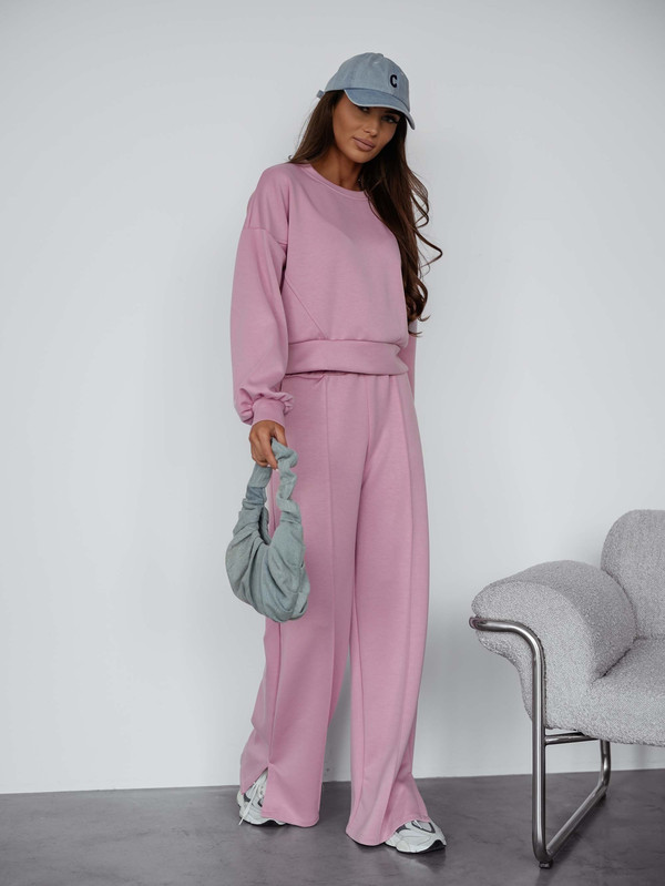 Komplet dresowy bez kaptura PASTEL, "Masełko" z wiskozy pudrowy