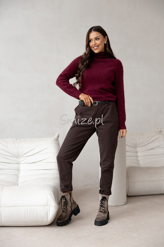 Sweter z golfem baby alpaka, bordowy