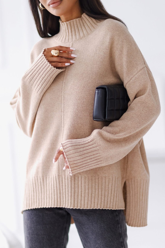 Sweter damski wełniany AURA, beżowy Madame Sue