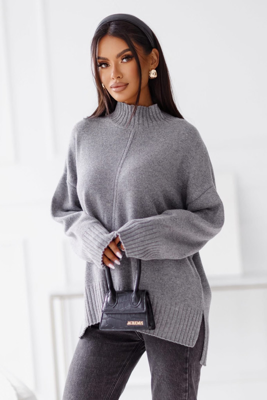 Sweter damski wełniany AURA, ciemny szary Madame Sue