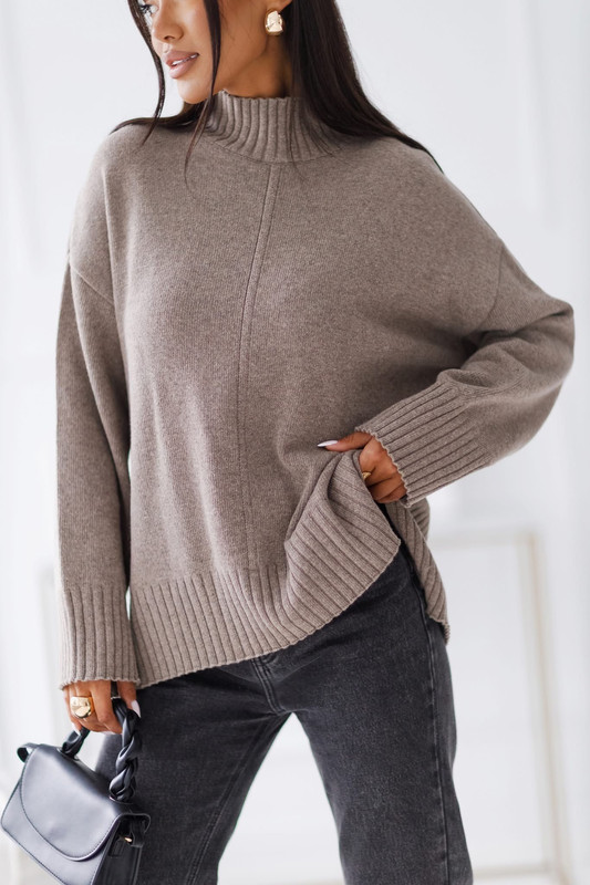 Sweter damski wełniany AURA, taupe Madame Sue