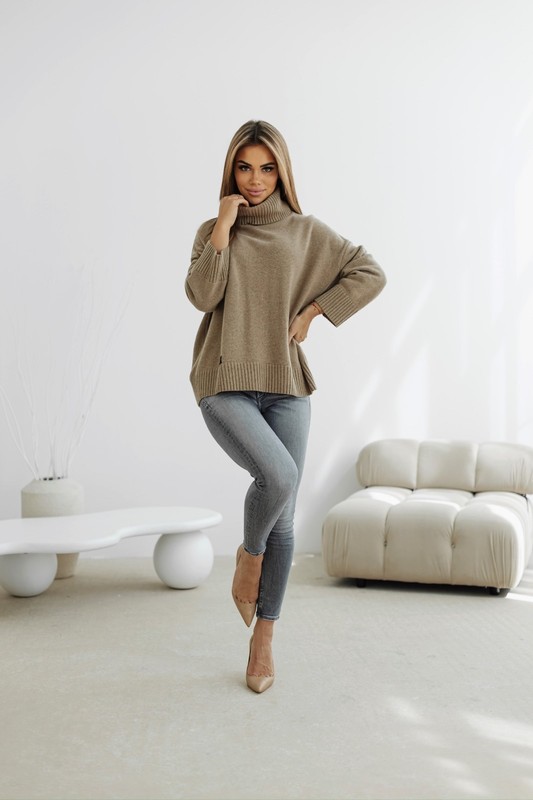 Sweter damski wełniany golf KELLY fango Madame Sue