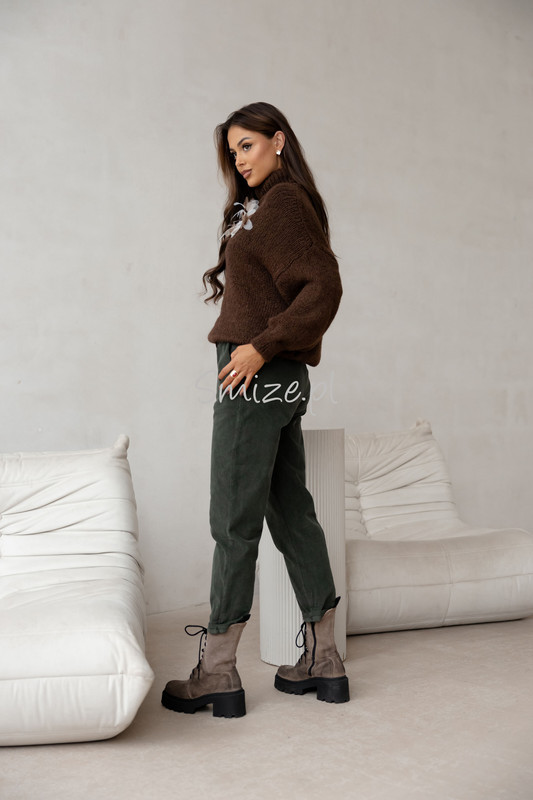 Damskie spodnie sztruksowe, khaki