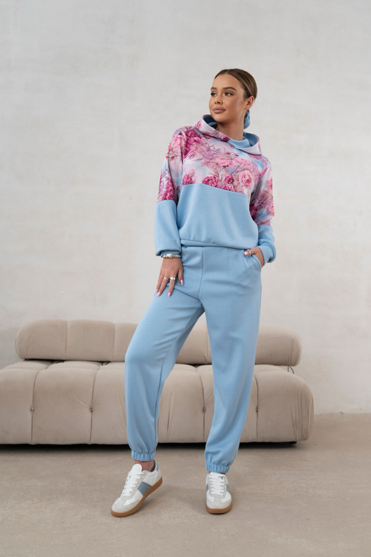 Komplet dresowy z wiskozy Flowers błękitny