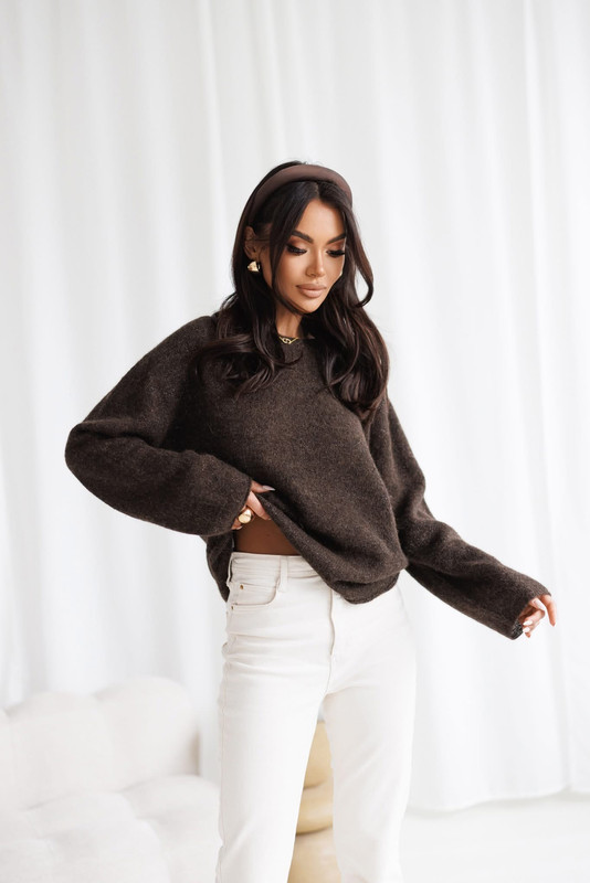 Sweter ADELE baby alpaka z lurexem Madame Sue, czekoladowy