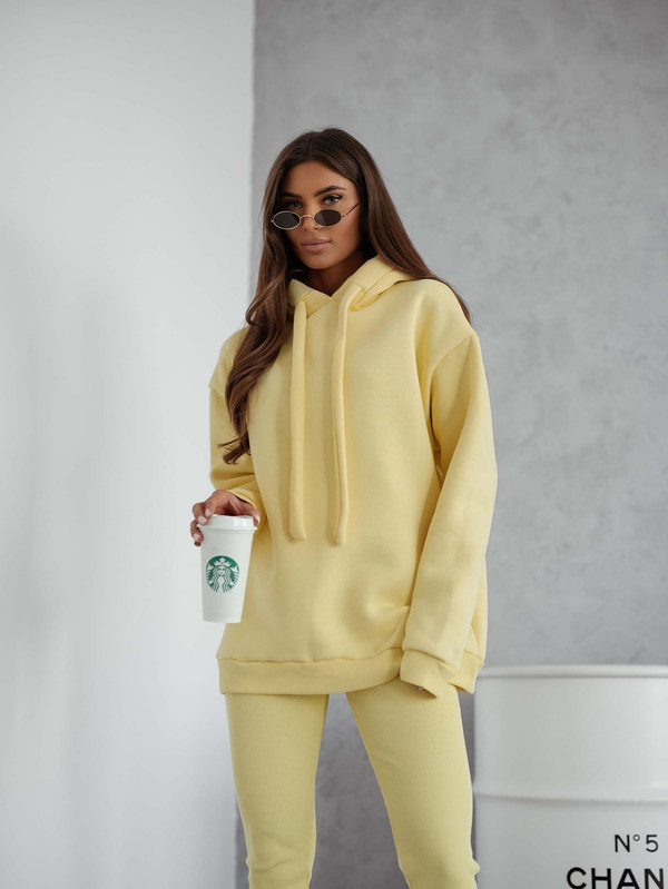 Komplet basic, Bluza ocieplana z legginsami SOFT SET bananowy