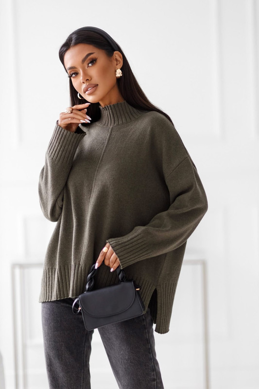 Sweter damski wełniany AURA, khaki Madame Sue