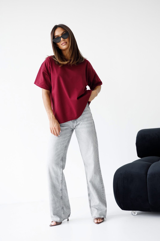 T-shirt gładki bordowy Madame Sue