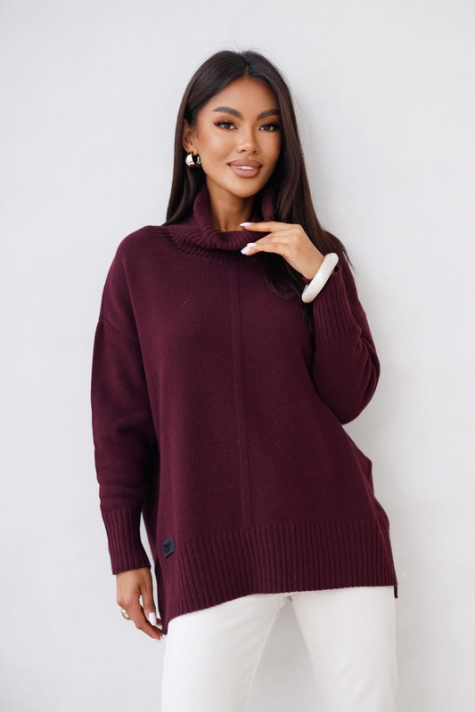 Sweter damski wełniany golf JOSE Madame Sue, bakłażan