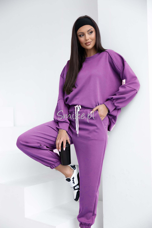 Komplet dresowy masełkowy z naszywką, wrzosowy