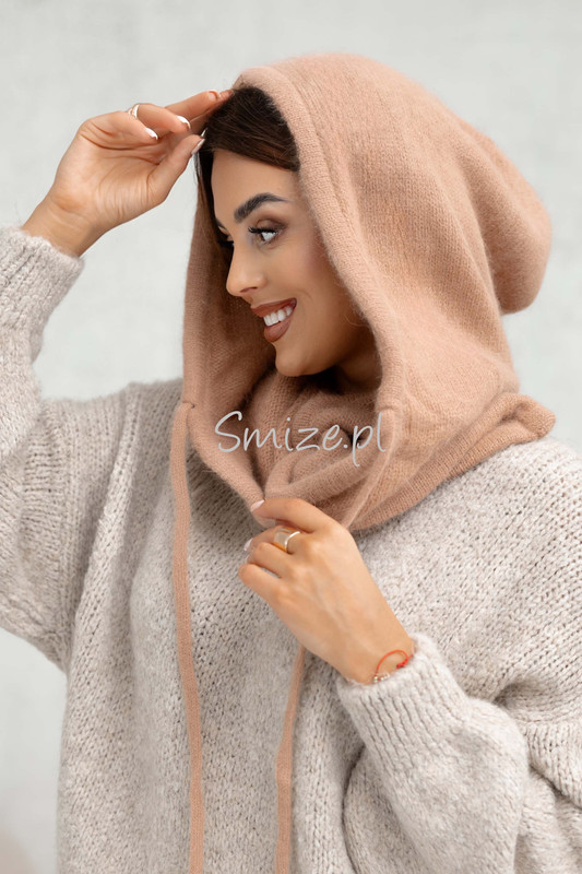 Kominokaptur, balaklawa damska z angory Smize, camel
