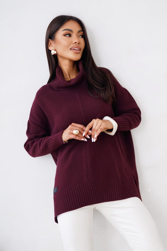 Sweter damski wełniany golf JOSE Madame Sue, bakłażan