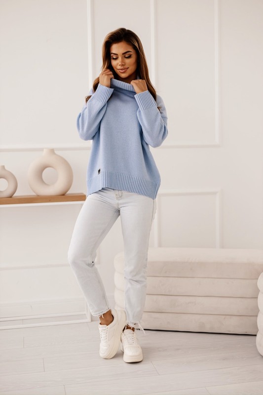 Sweter damski wełniany golf KELLY błękitny Madame Sue