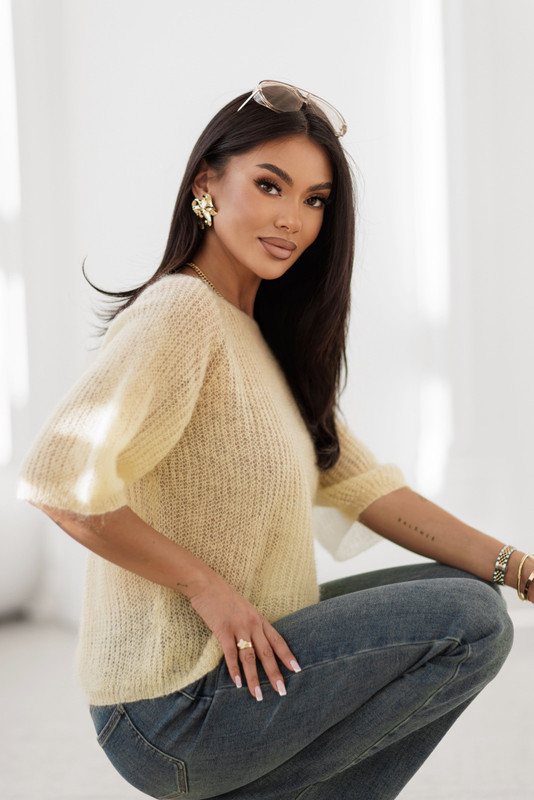 Sweter damski z krótkim rękawem MELLOW, super kid moher Madame Sue