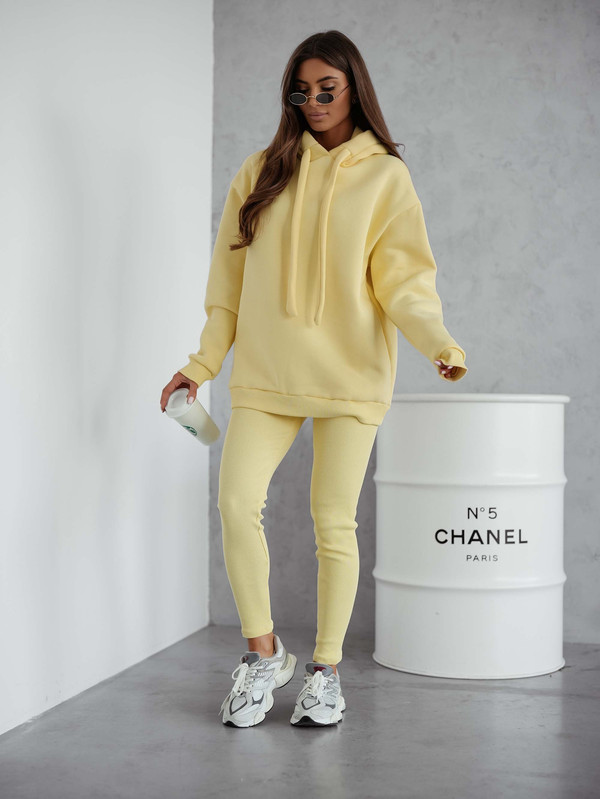Komplet basic, Bluza ocieplana z legginsami SOFT SET bananowy