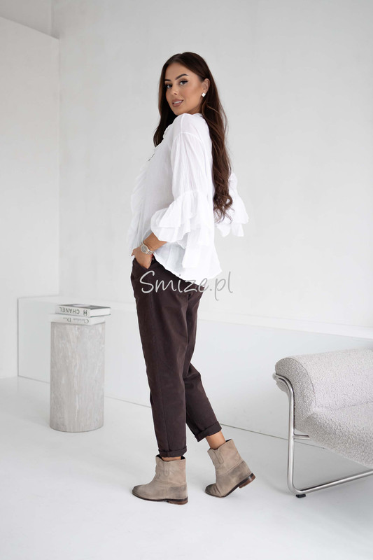 Bawełniana bluzka z falbanami i rozkloszowanymi rękawami, biała