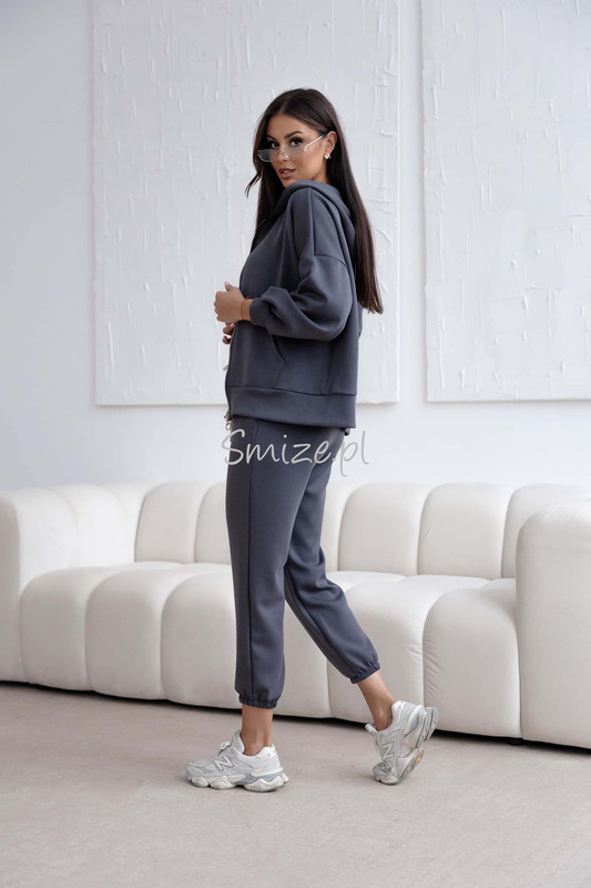 Komplet dresowy z wiskozy, masełkowy z rozpinaną bluzą, grafitowy