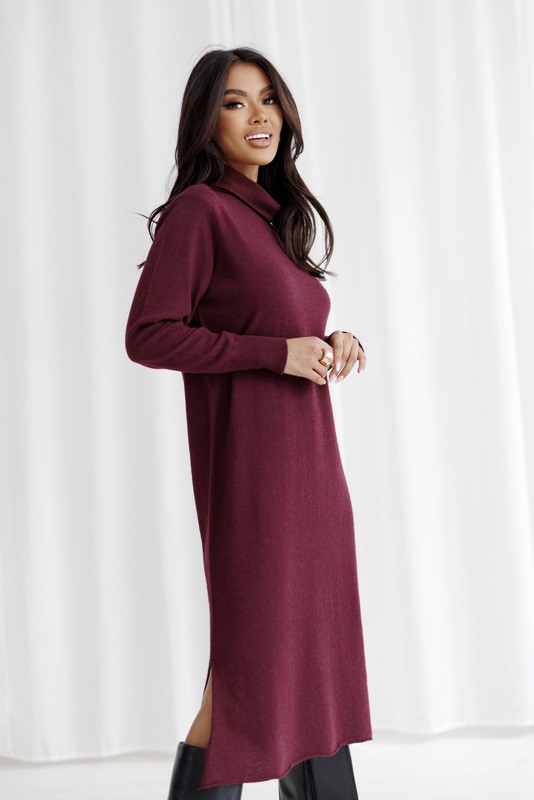 Wełniana Sukienka z golfem, z dodatkiem cashmiru ALVARO Madame Sue, bordowa