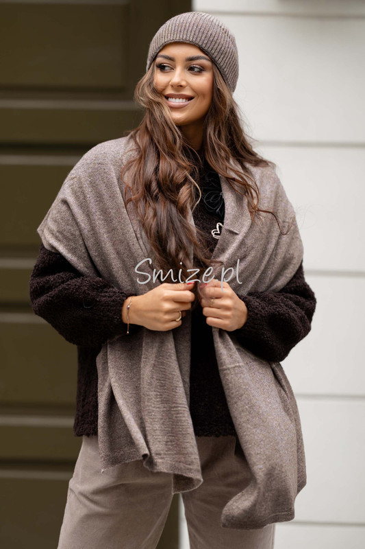 Komplet kaszmirowy fango, szal z czapką CASHMERE