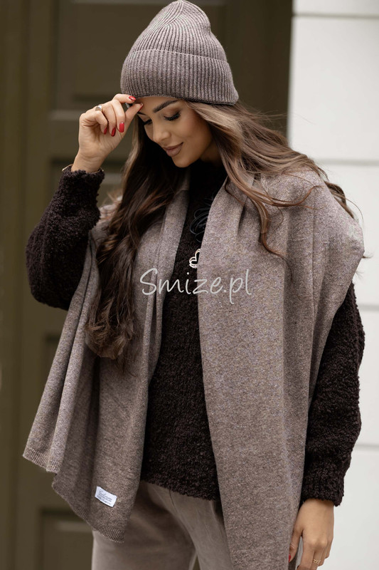 Komplet kaszmirowy fango, szal z czapką CASHMERE