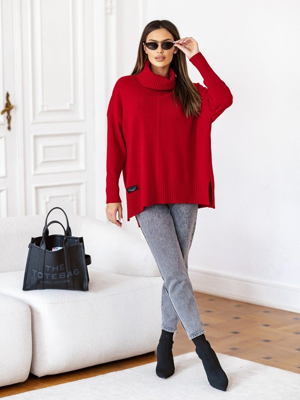 Sweter damski wełniany golf JOSE Madame Sue, czerwony