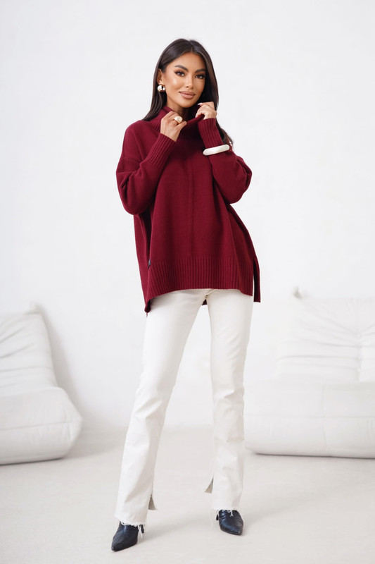 Sweter damski wełniany golf JOSE Madame Sue, bordowy
